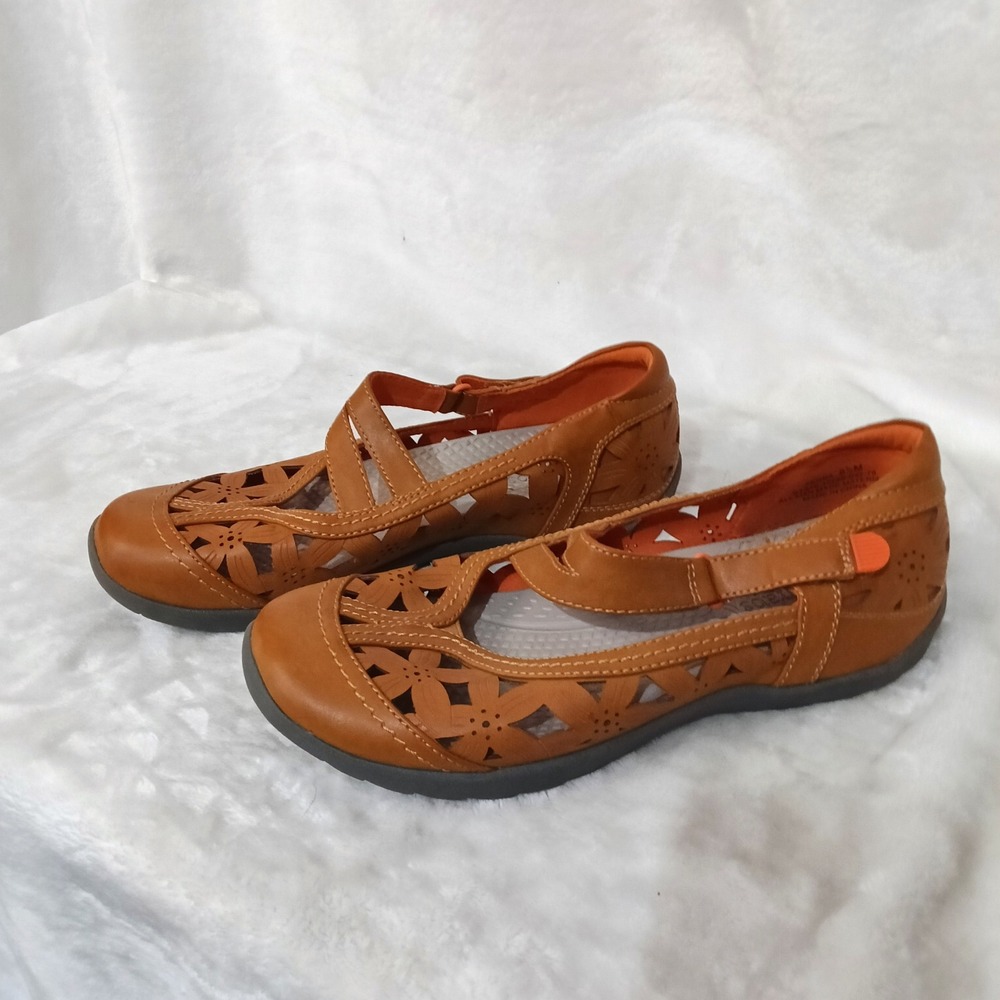 Baretraps Ferra Brown Floral Laser Cut Mary Jane Flats Shoes Womens 8.5 M